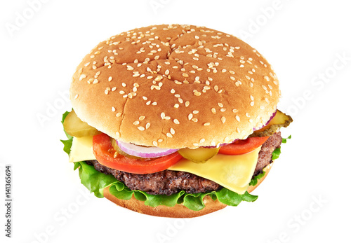 Classic cheeseburger isolated on white background