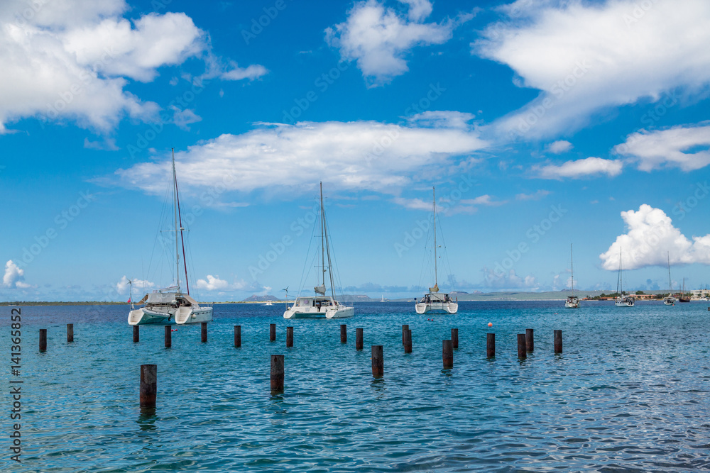 Three White Sailboats in Belize