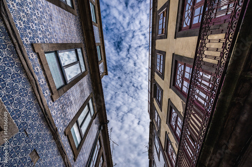 View of residential buildings with Azulejo tiles in Porto, Portugal photo