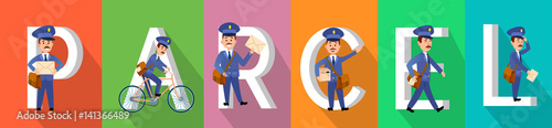 PARCEL Colourful Banner with Postman Character Set