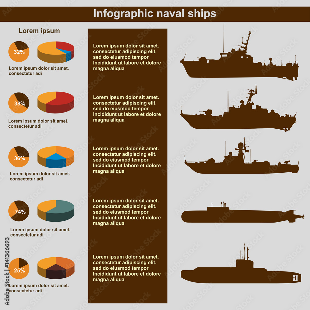 Infographics naval ships, vector, flat design, elements