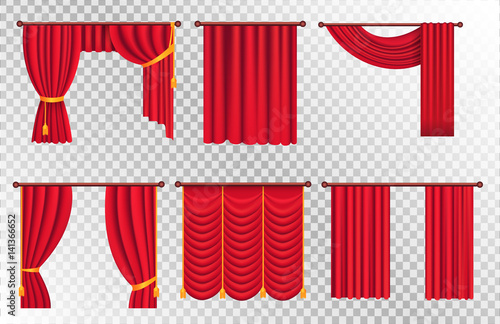 Red Drapes with Gold Tieback and Lambrequin Vector