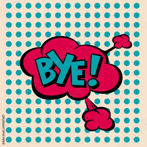 llustration Bye! in comic stile, on cloud
