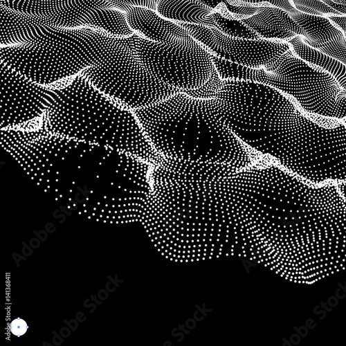 Wave Background. Ripple Grid. Illustration with Dots. Network Design with Particle.