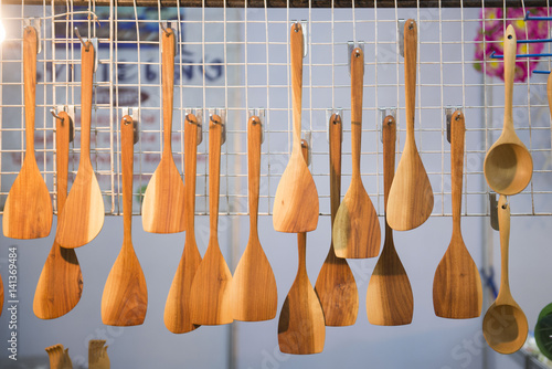 wooden ladle for scoop rice in shop