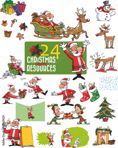large vector set of Christmas character poses gestures and actions