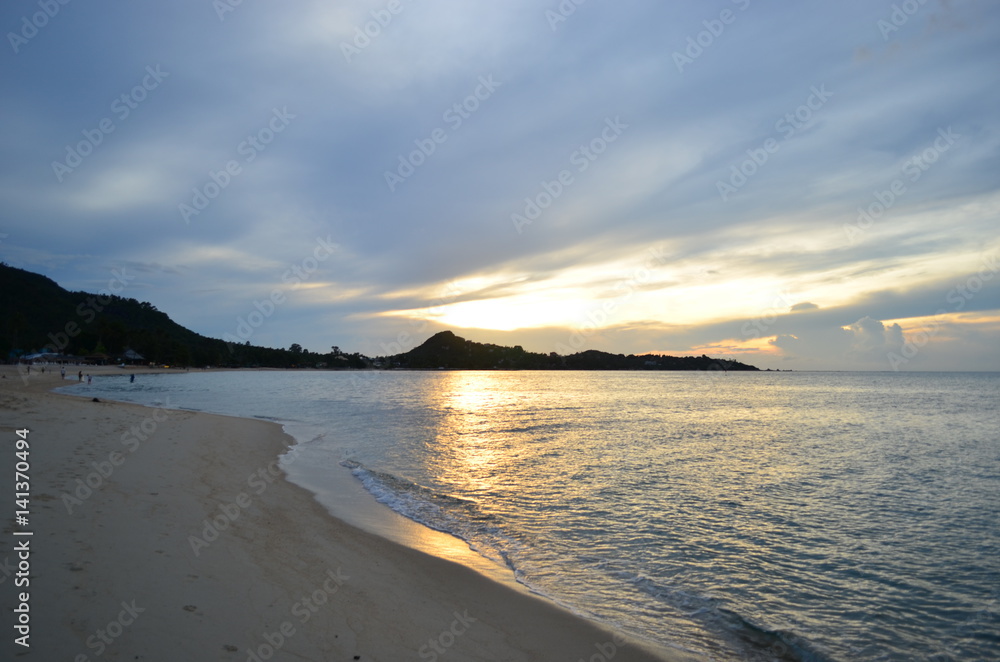 Beautiful sunrise in the beach of Samui island in Thailand.