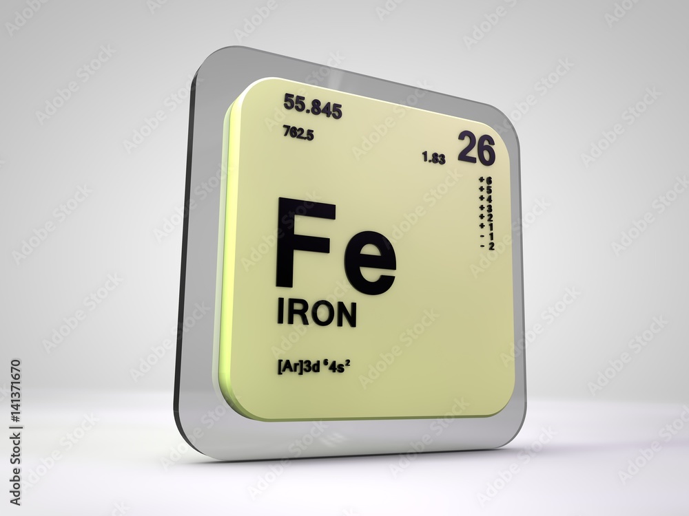 Iron - Fe - chemical element periodic table 3d render Stock Illustration |  Adobe Stock