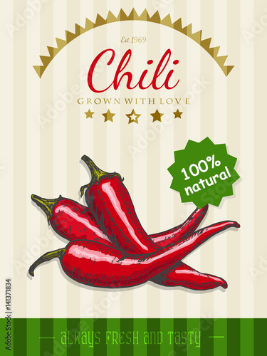 Vector poster with a chili in a sketch style