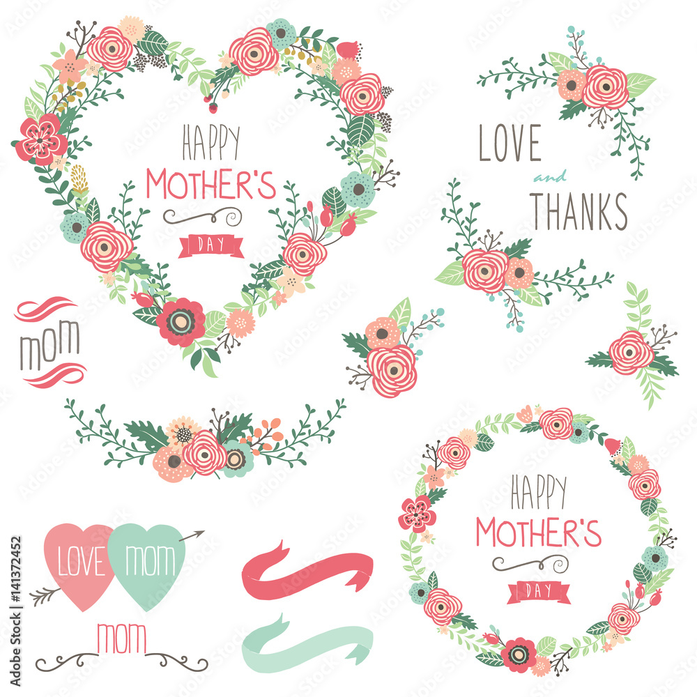 Floral Heart Mother's Day Elements