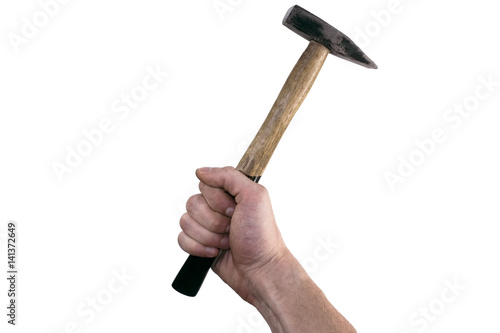 hammer in hand isolated on white background
