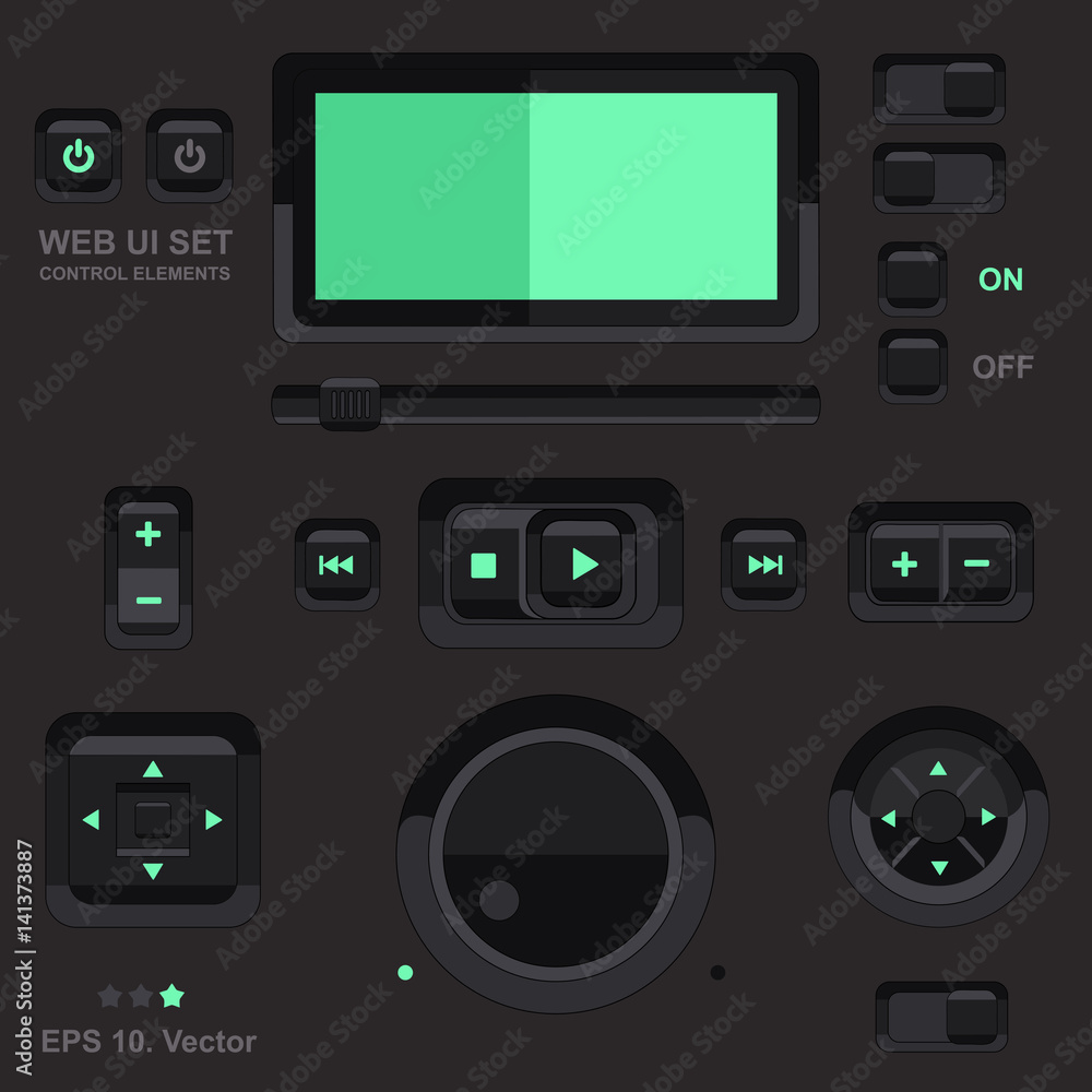 Obraz premium Player interface, design element, vector set, mobile app, smartphone, tablet, web tab, navigation bar