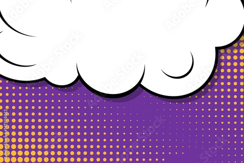 Abstract creative concept vector comic pop art style blank, layout template with clouds beams and isolated dots background. For sale banner, empty speech bubble set, illustration halftone book design.
