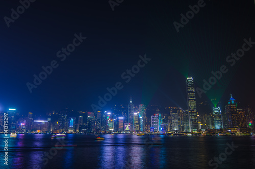 Symphony of light at Victoria harbour at night in Hong Kong