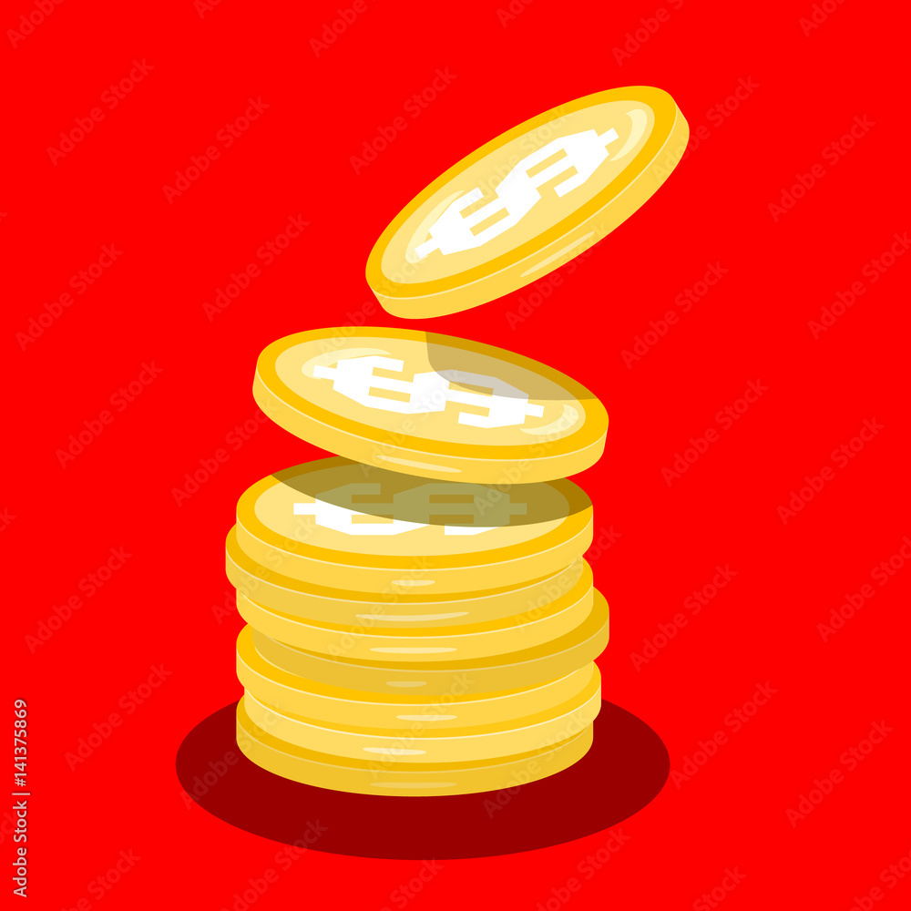 Money Coins Heap. Vector Flat Design Cartoon. Money Coins Heap. Vector Flat Design Cartoon.