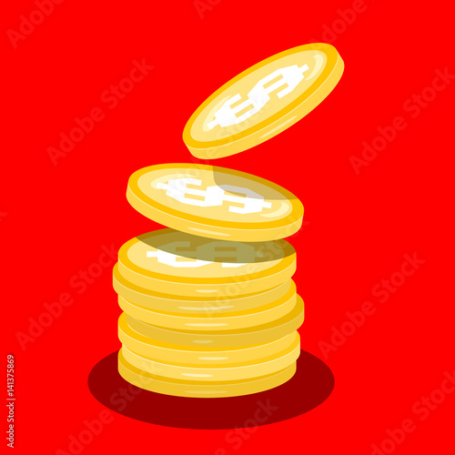 Money Coins Heap. Vector Flat Design Cartoon.