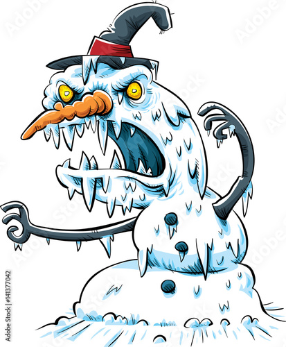 A scary, vicious cartoon snow monster in an aggressive pose. 