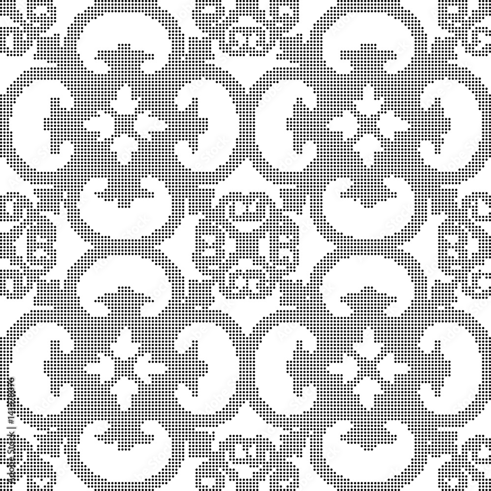 Fototapeta premium Halftone round black seamless background curve spiral cross flower