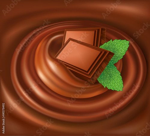 chocolate background swirl with mint leaf