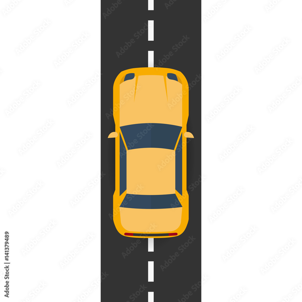 Fototapeta Highway traffic concept with top view cars on asphalt road. Vector flat illustration.