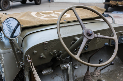 Closeup of Military Vehicle Steering Wheel