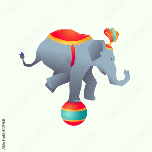 Circus trained wild animals performance isolatedGradient elephant balances on the ball