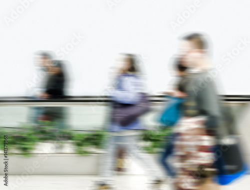 Walking subway passengers in motion blur