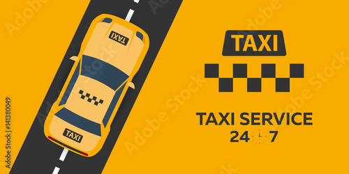 Taxi service. Taxi car. Vector flat illustration.