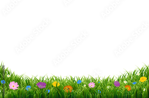 Gumboot With Green Grass And Tulips