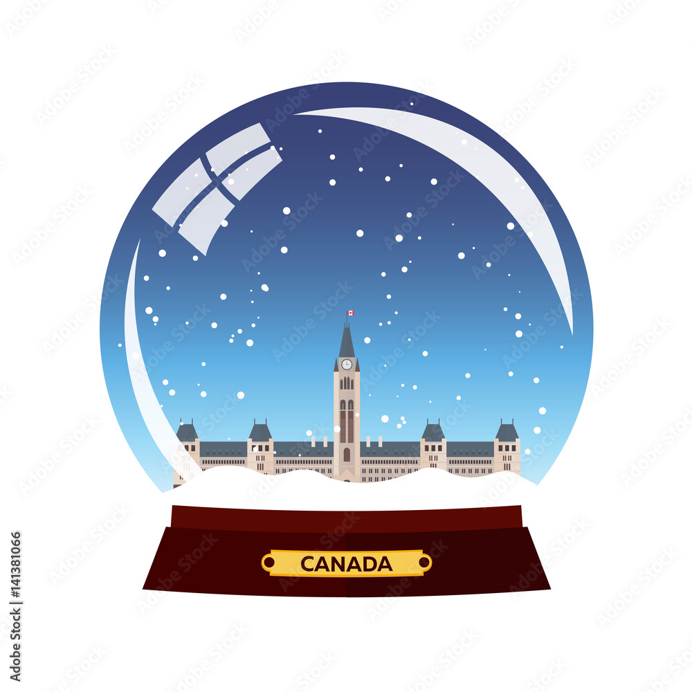 Obraz premium Snow globe city. Canada. Winter travel vector.