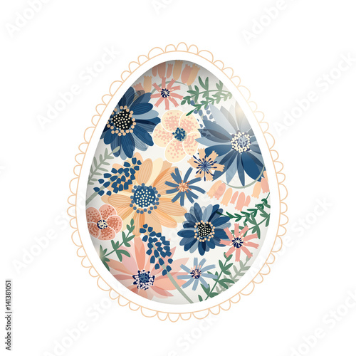 Easter vector card template. Egg made of flowers. Spring cute background.