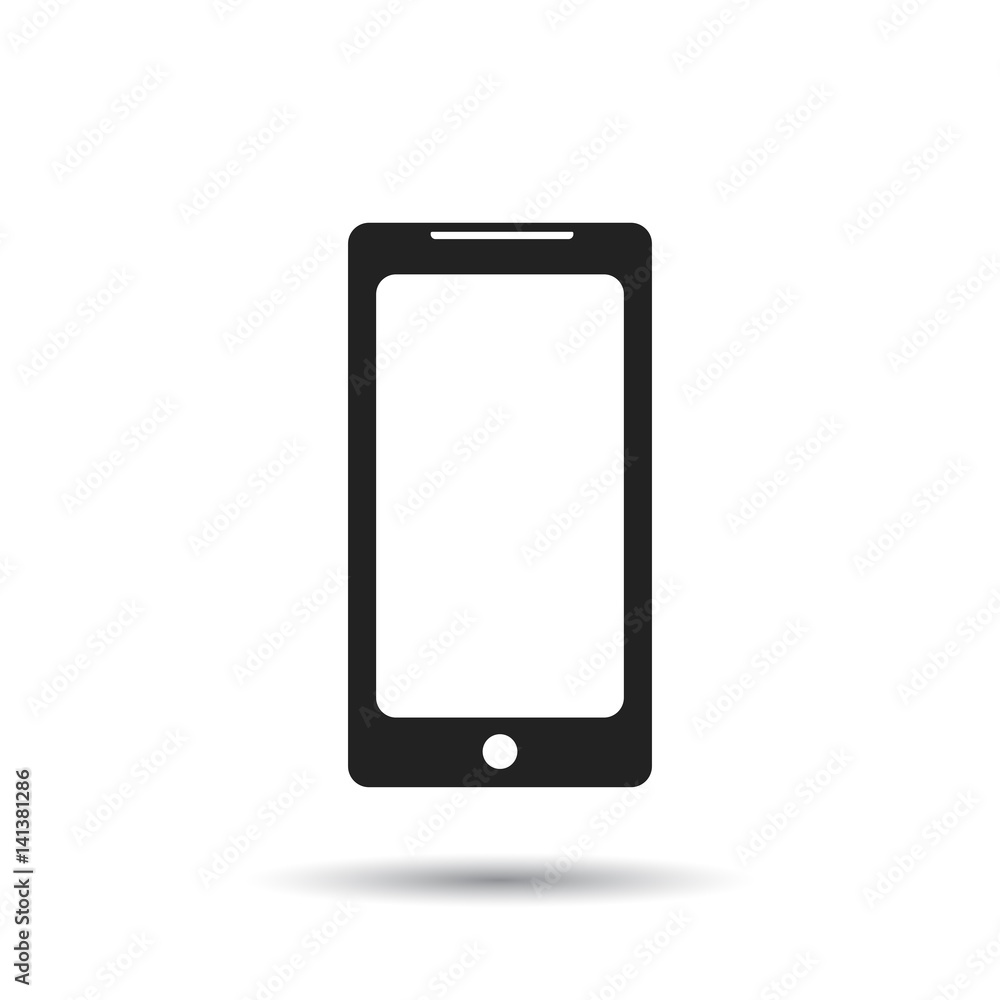 Smartphone icon. Flat vector illustration. Mobile phone sign symbol with shadow on white background. Smartphone icon. Flat vector illustration. Mobile phone sign symbol with shadow on white background.