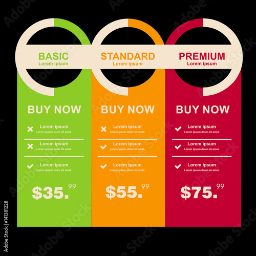 Internet traffic.Set offer tariffs. ui ux vector banner for web app. set pricing table, order, box, button, list with plan for website in flat design photo