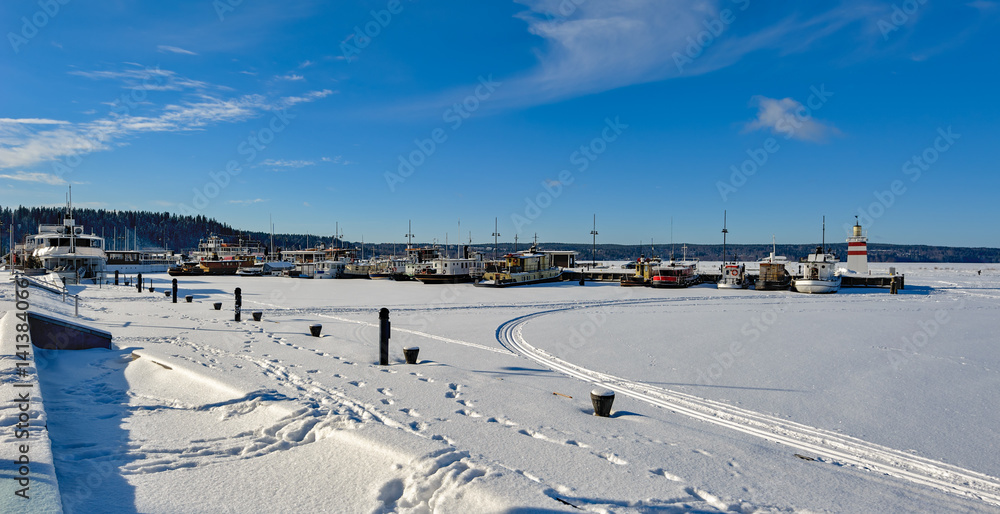 Frozen harbour in Lahti, Finland