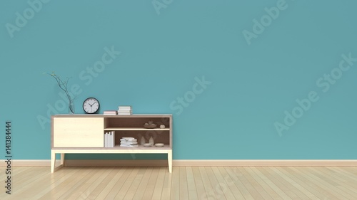 Modern interior of living room with wooden cabinet,3d rendering