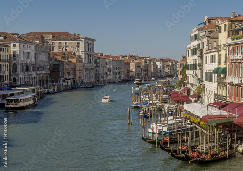 Stunning aerial view of the Grand Canal from the Rialto bridge on a sunny summer day  Venice  Italy