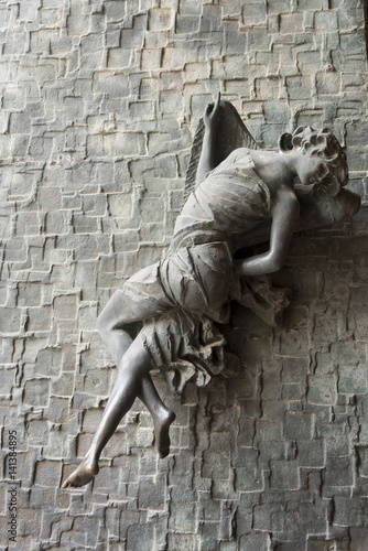 Canvas Print Statue on wall, Montepulciano, Siena, Tuscany, Italy