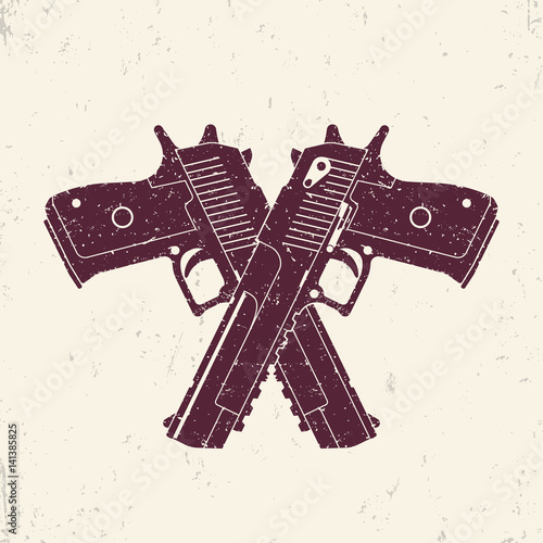 crossed powerful pistols, two handguns