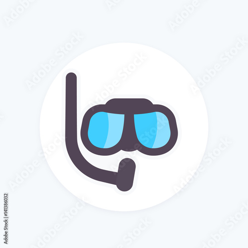 Diving mask flat round icon