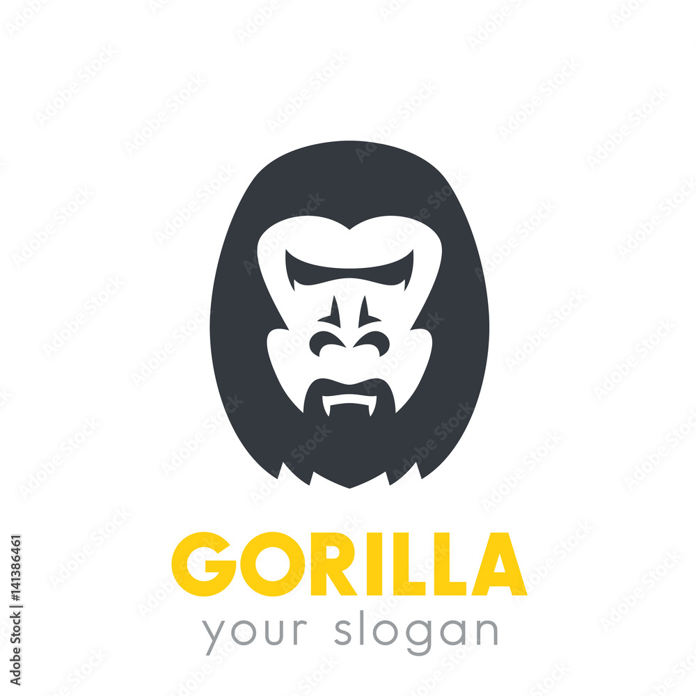 gorilla head logo element over white, vector illustration