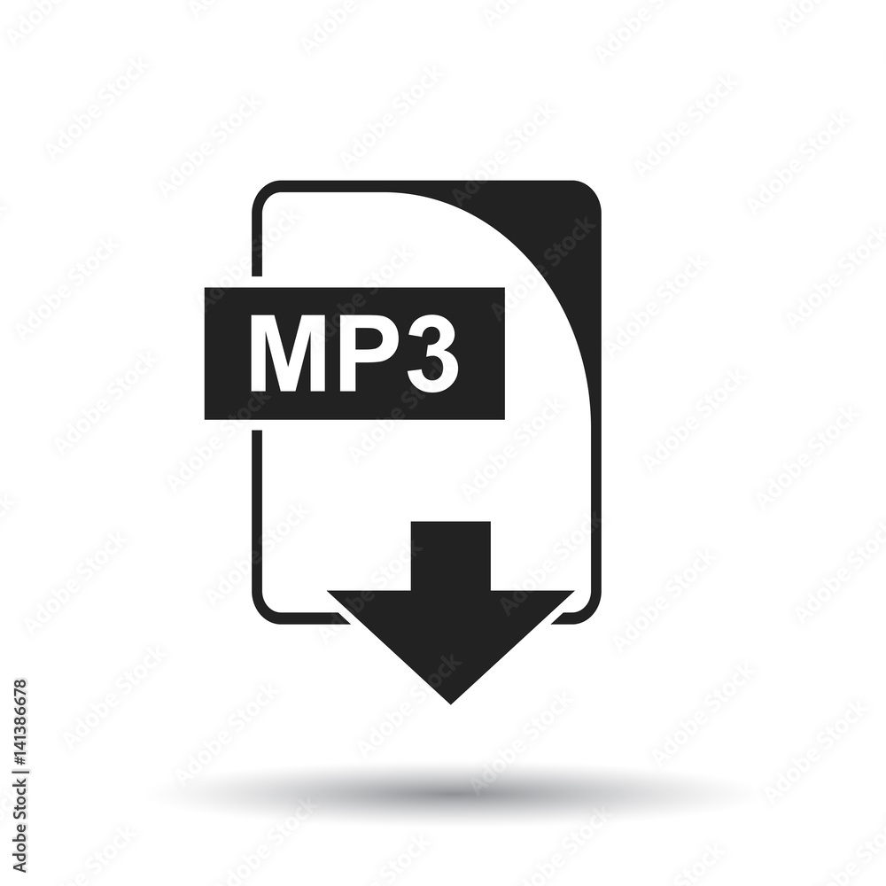 MP3 icon. Flat vector illustration. MP3 download sign symbol with shadow on  white background. Stock Vector | Adobe Stock