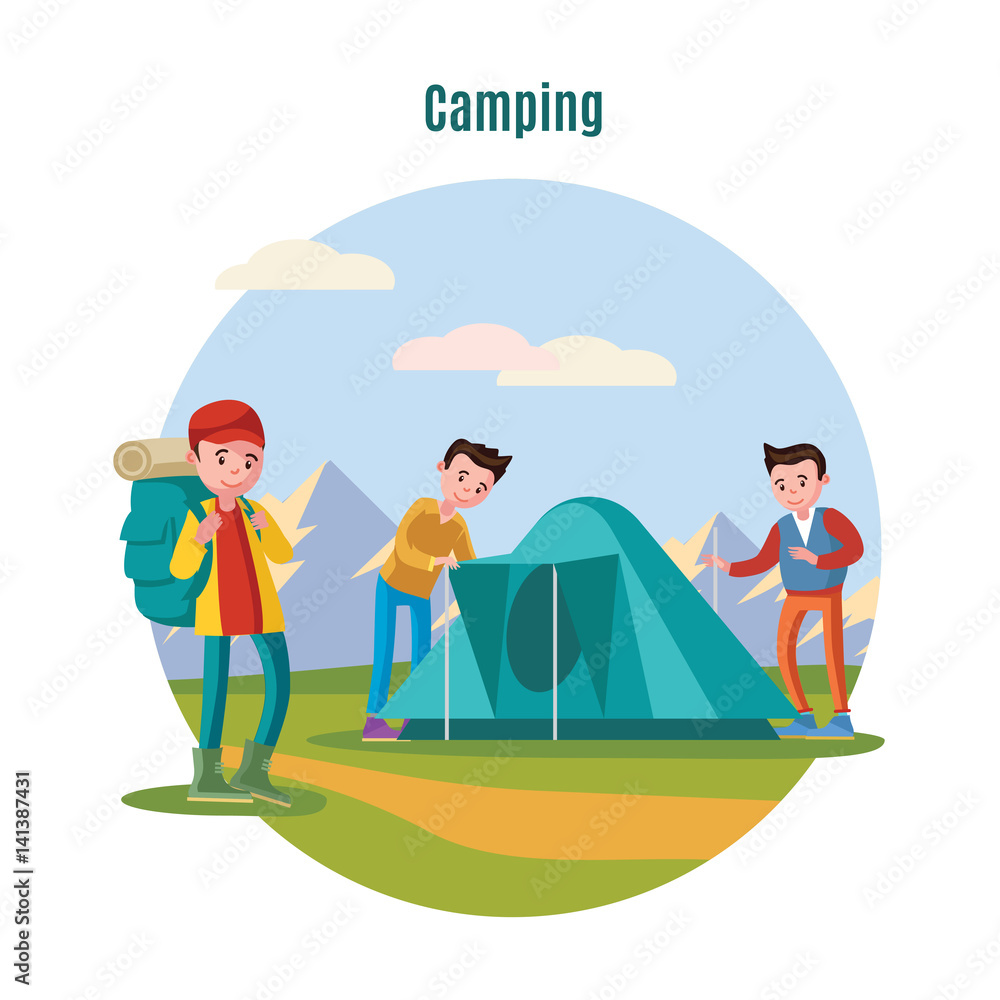 Fototapeta premium Colorful Camping And Backpacking Template