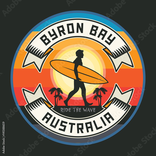 Abstract surfer stamp or sign text Byron Bay, Australia