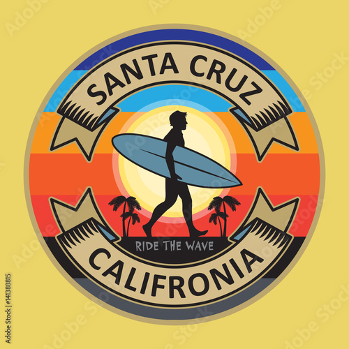 Abstract surfer stamp or sign text Santa Cruz, California