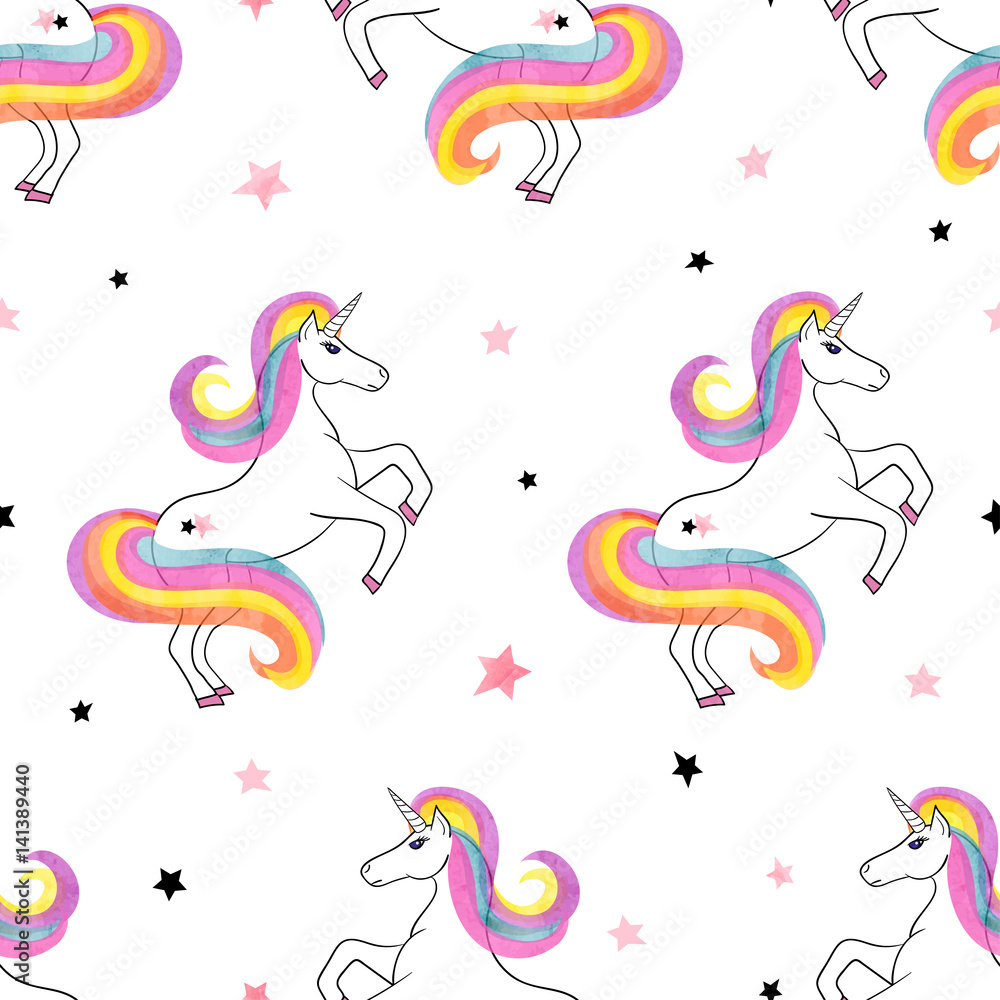 Seamless rainbow unicorns pattern. Vector magic background. Seamless rainbow unicorns pattern. Vector magic background.