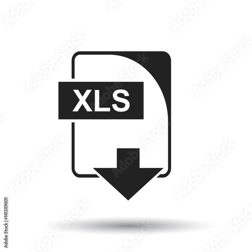 XLS icon. Flat vector illustration. XLS download sign symbol with shadow on white background.