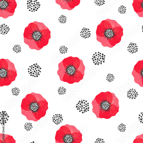Seamless abstract watercolor poppies pattern. Vector floral background. 