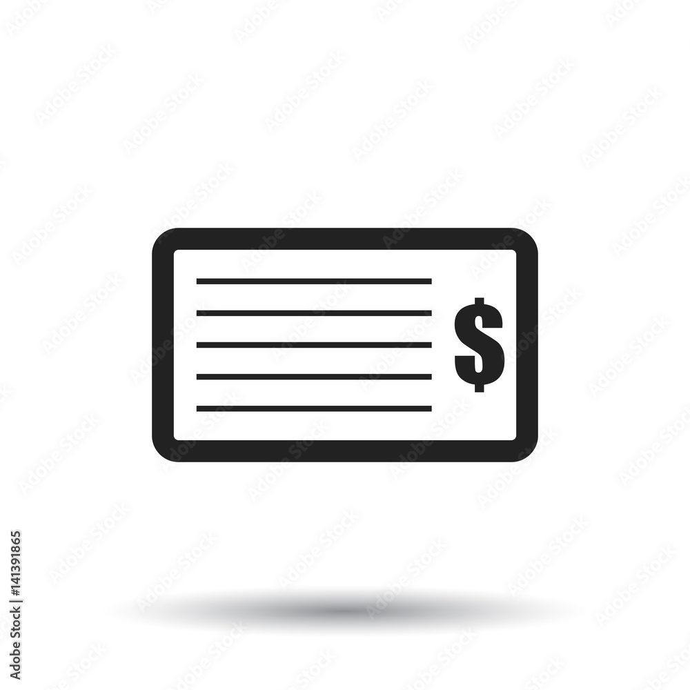 Check icon. Flat vector illustration. Check sign symbol with shadow on white background. Check icon. Flat vector illustration. Check sign symbol with shadow on white background.