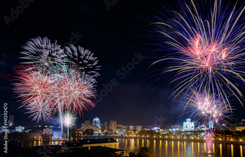 fireworks city day festival, Yekaterinburg, russia, night lights