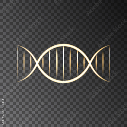 Gold  neon DNA helix isolated on transparent background.